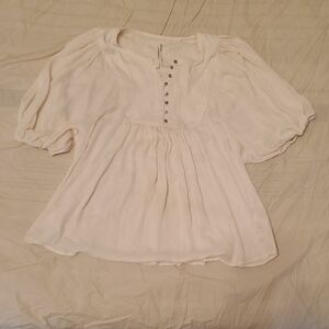 Anthropologie Cream Blouse with Button Detail